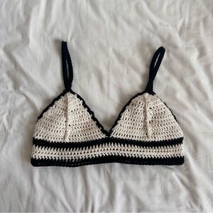 handmade cream + black cotton crochet bralette